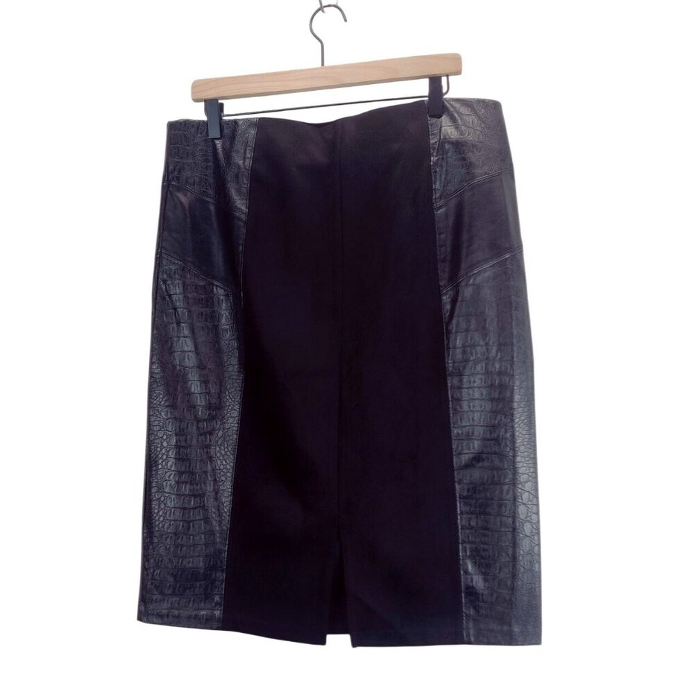 Faux Suede & Crocodile Black Pencil Skirt L Marc New York Cocktail Career Wear
